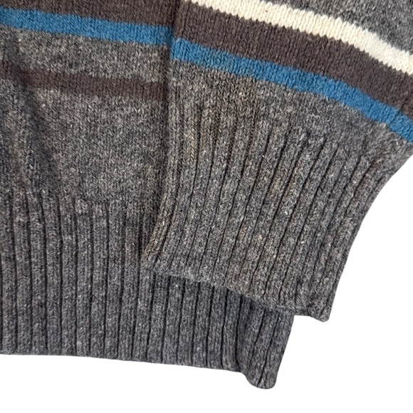 VTG 90s Fossil Gray Stripe Crewneck Sweater Cotton Lambswool Blend Grandpa Large - Picture 9 of 10